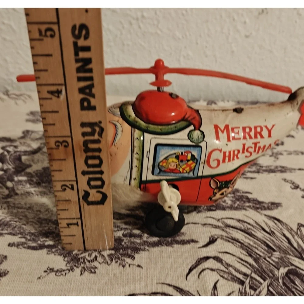 Vintage Yuletide Wind Up Santa Reindeer Christmas Copter Tin Toy‎ Japan
